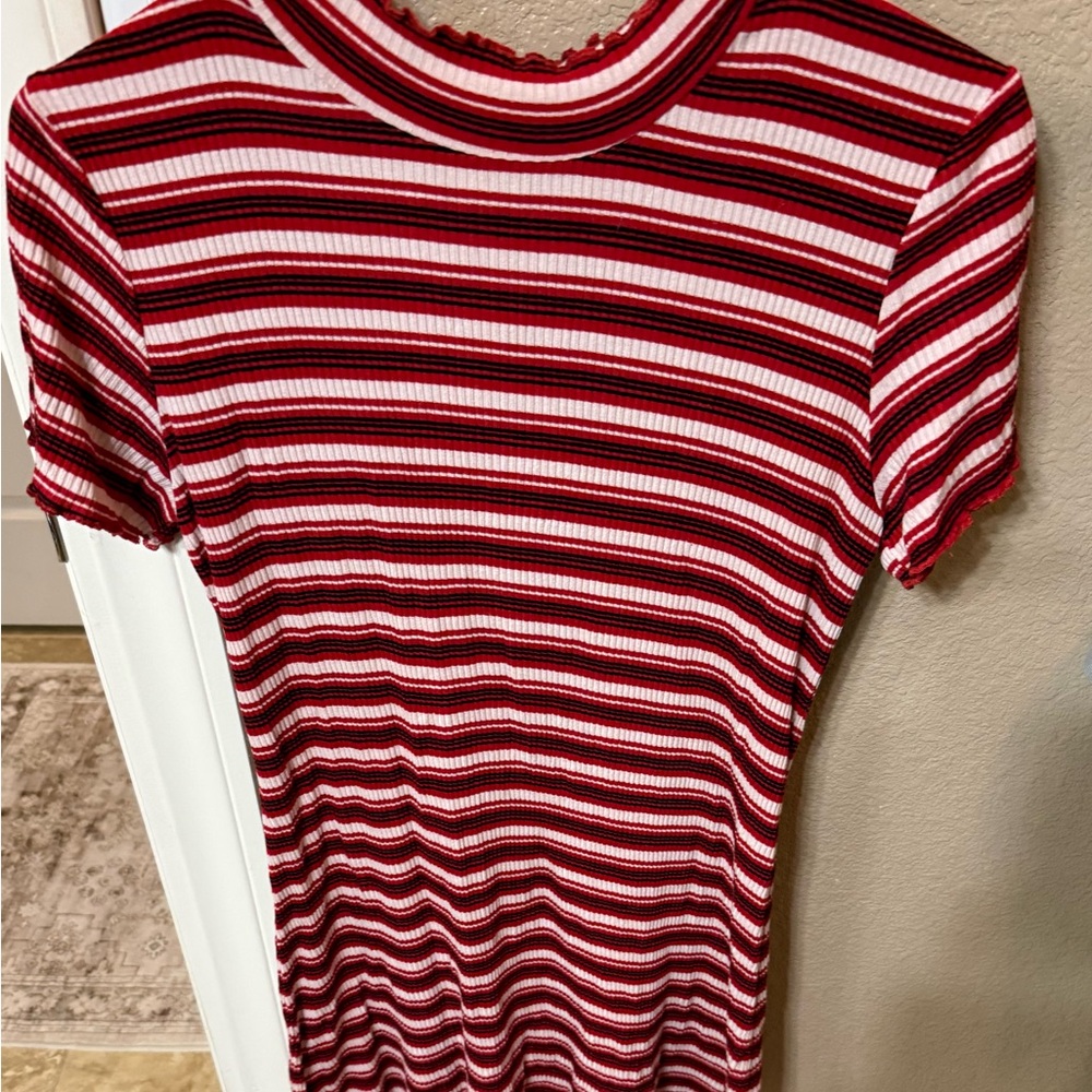 💃Wild Fable Women’s Red & White Striped Short Sleeve Ribbed Dress